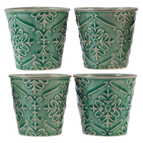 Floristik24 Jardinera cerámica craquelada esmaltada verde Ø7cm H8cm 4ud