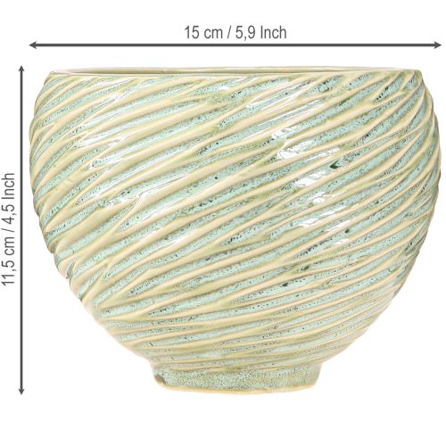 Artículo Macetero decorativo cuenco de cerámica en color verde Ø15cm H11cm 2uds