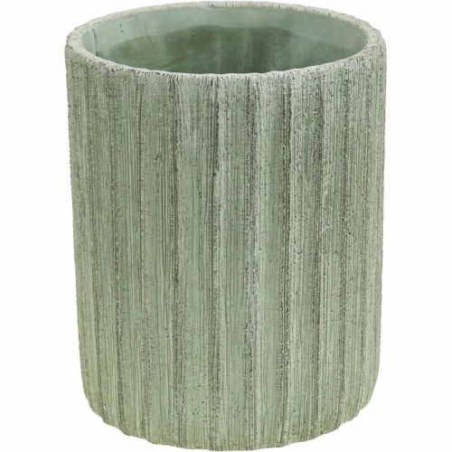 Artículo Jardinera Cerámica Verde Rayas Retro Ø13.5cm H17cm