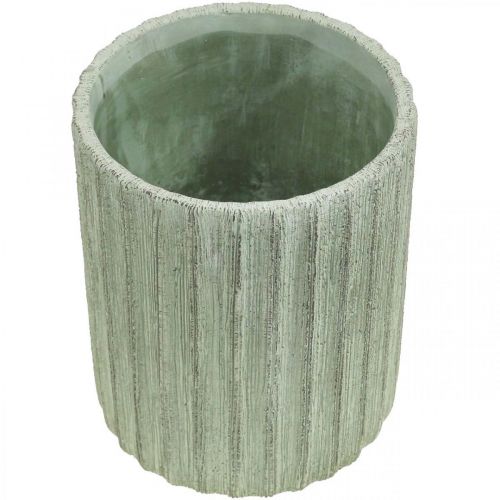 Floristik24 Jardinera Cerámica Verde Rayas Retro Ø13.5cm H17cm