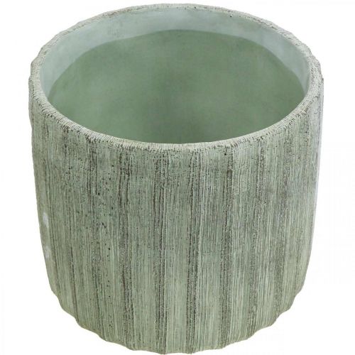 Floristik24 Jardinera Cerámica Verde Rayas Retro Ø19.5cm H17.5cm