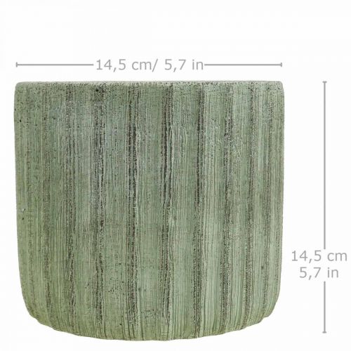 Floristik24 Jardinera Cerámica Verde Rayas Retro Ø16.5cm H14.5cm