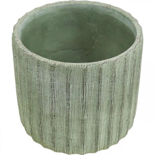 Floristik24 Jardinera Cerámica Verde Rayas Retro Ø16.5cm H14.5cm