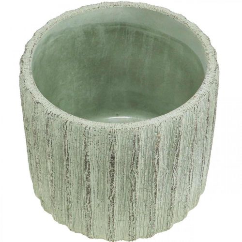 Floristik24 Jardinera Cerámica Verde Rayas Retro Ø12.5cm H11.5cm
