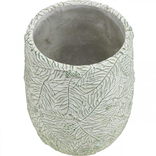 Artículo Jardinera cerámica verde blanco gris ramas pino Ø12cm H17.5cm
