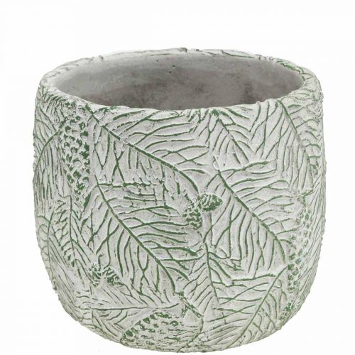 Floristik24 Jardinera cerámica verde blanco gris ramas abeto Ø13.5cm H13.5cm