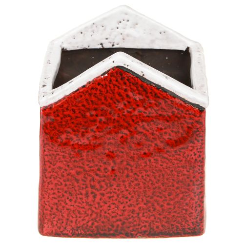 Artículo Jardinera de cerámica casa Adviento roja y blanca 10×10×12cm
