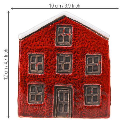 Artículo Jardinera de cerámica casa Adviento roja y blanca 10×10×12cm