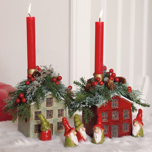 Artículo Jardinera de cerámica casa Adviento roja y blanca 10×10×12cm