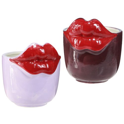 Floristik24 Macetero Cerámica Boca Besándose Jarrón Rosa Morado Ø14,5cm 2uds