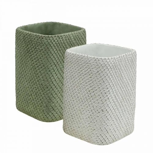 Floristik24 Jardinera cerámica blanco verde malla relieve 12x12cm H17.5cm 2pcs