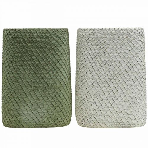 Artículo Jardinera cerámica blanco verde malla relieve 12x12cm H17.5cm 2pcs