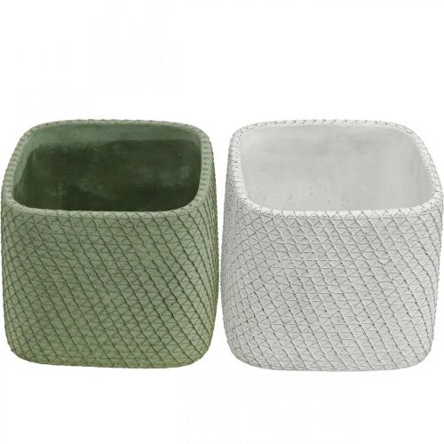 Artículo Jardinera cerámica blanco verde malla relieve 13,5x13,5cm Alt.13cm 2uds