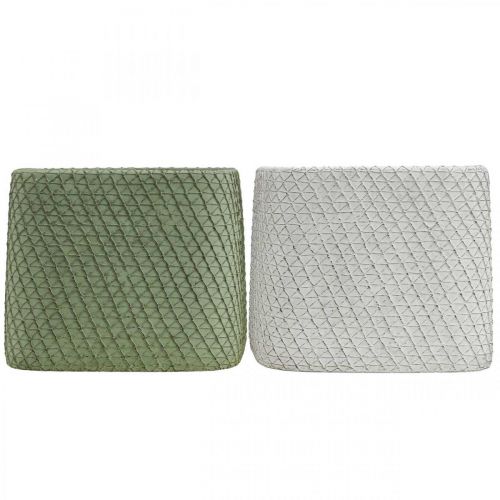 Artículo Jardinera cerámica blanco verde malla relieve 13,5x13,5cm Alt.13cm 2uds