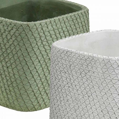 Artículo Jardinera cerámica blanco verde malla relieve 13,5x13,5cm Alt.13cm 2uds