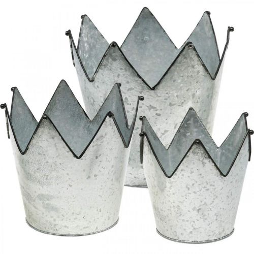 Floristik24 Macetero corona metal decoracion zinc Ø21.5/19.5/17cm juego de 3