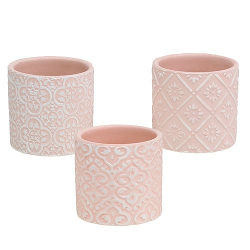 Jardinera con patrón rosa Ø7cm H6,5cm 12pcs