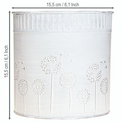 Artículo Maceta de metal con forma de diente de león, color blanco, Ø15,5 cm, altura 15,5 cm
