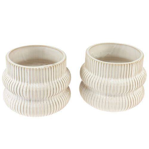 Artículo Macetero macetero de cerámica con patrón ranurado Ø10cm H11cm 2ud