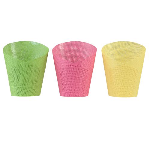 Artículo Jardinera de papel tejido rosa, amarillo, verde Ø7cm H13cm 12ud