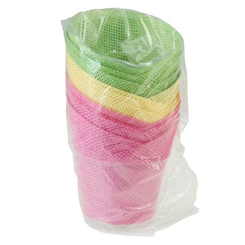 Artículo Jardinera de papel tejido rosa, amarillo, verde Ø7cm H13cm 12ud