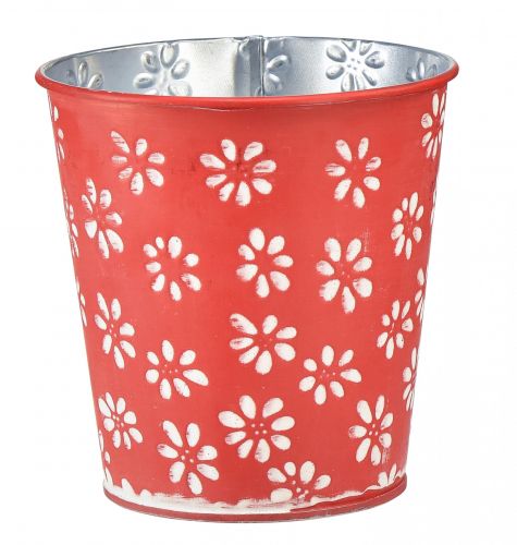 Macetero rojo blanco macetero floral metal Ø12,5cm H11,5cm