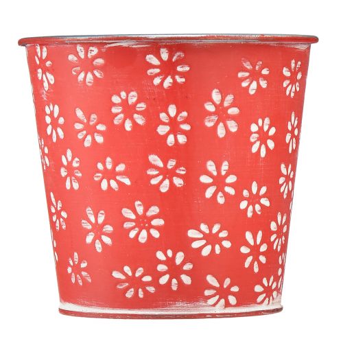 Artículo Macetero rojo blanco macetero floral metal Ø12,5cm H11,5cm