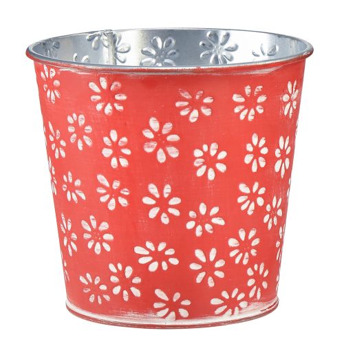 Maceta mini maceta roja blanca floral metal Ø10.5cm H10.5cm