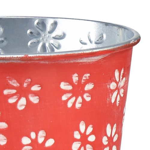 Artículo Maceta mini maceta roja blanca floral metal Ø10.5cm H10.5cm