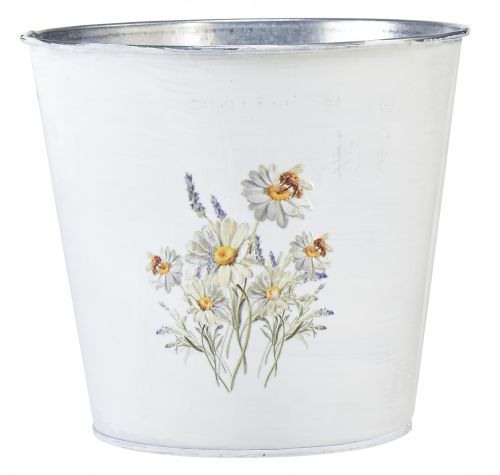 Floristik24 Macetero de metal blanco con flores Ø16cm H14,5cm