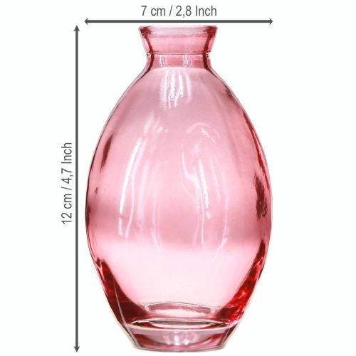 Artículo Jarrón bulboso mini jarrones vidrio teñido rosa Ø7cm H12cm 6 uds