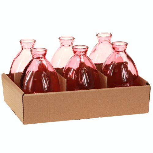 Artículo Jarrón bulboso mini jarrones vidrio teñido rosa Ø7cm H12cm 6 uds