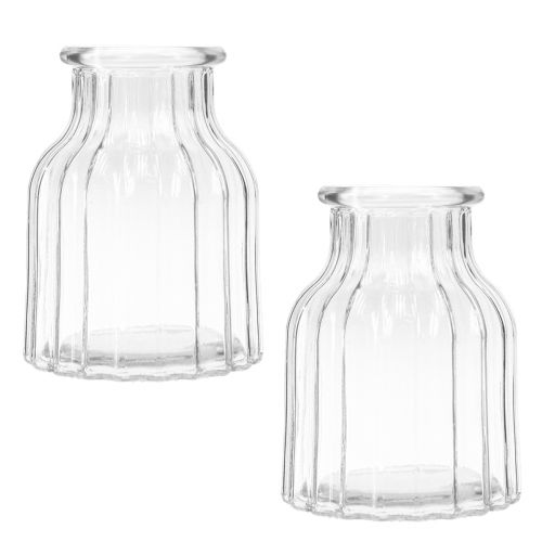 Artículo Jarrón de cristal con ranuras, jarrón de cristal decorativo de cristal transparente Ø11cm H15cm 2uds