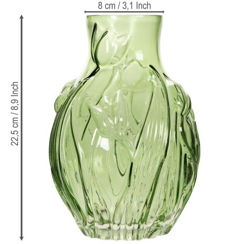 Artículo Jarrón de cristal con diseño de tulipán en relieve para decoración de interiores, 22,5cm