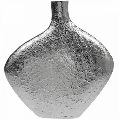 Artículo Florero decorativo florero de metal martillado plateado 33x8x36cm