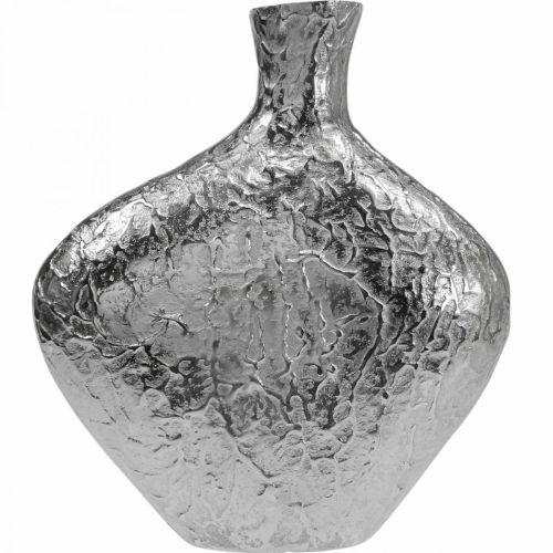 Artículo Florero decorativo florero de metal martillado plateado 24x8x27cm