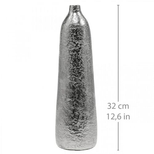 Artículo Florero decorativo florero de metal martillado plateado Ø9,5cm H32cm