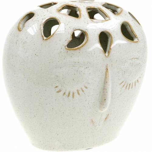 Floristik24 Jarrón de cerámica con crema facial, beige Al. 13 cm aspecto loza 1 pieza