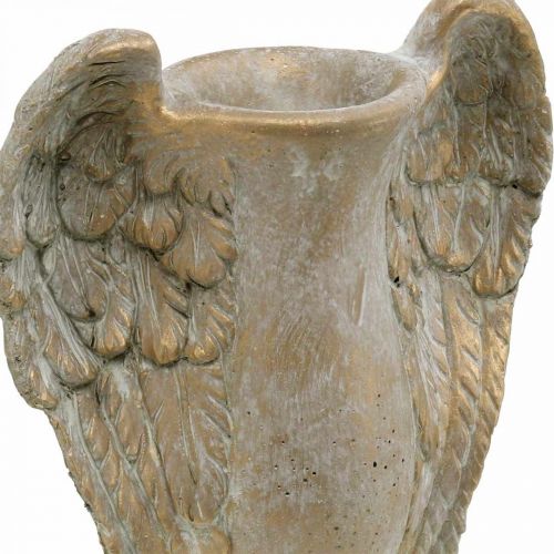 Floristik24 Jarrón decorativo de hormigón, ánfora con alas de ángel aspecto dorado vintage An.20.5cm Al.26cm