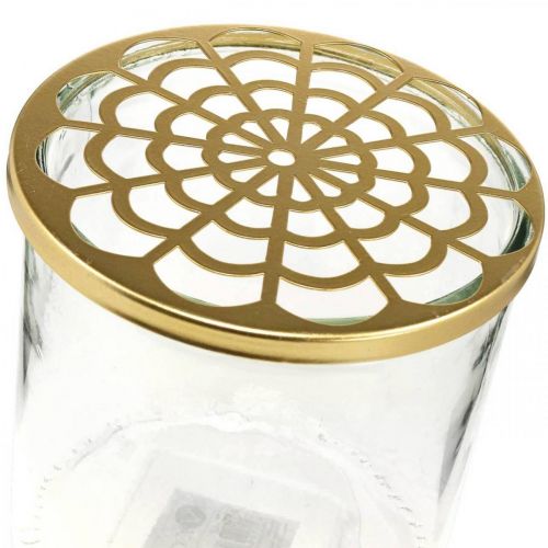 Floristik24 Florero con tapa de metal, ayuda para enchufar, florero de vidrio con accesorio para enchufar, decoración de mesa H15cm Ø15cm