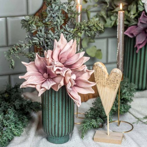Artículo Florero de cerámica, decoraciones de mesa, florero decorativo acanalado verde, marrón Ø10.5cm H21.5cm