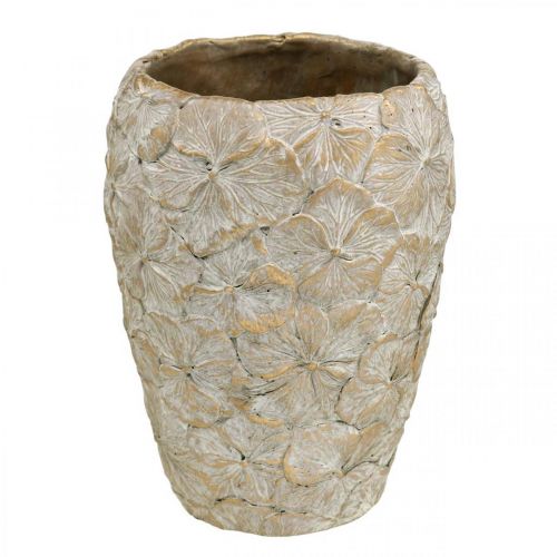 Floristik24 Maceta decorativa con estampado de flores, jarrón de hormigón dorado aspecto vintage Ø18cm H24cm
