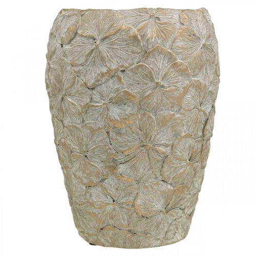 Floristik24 Maceta decorativa con estampado de flores, jarrón de hormigón dorado aspecto vintage Ø18cm H24cm