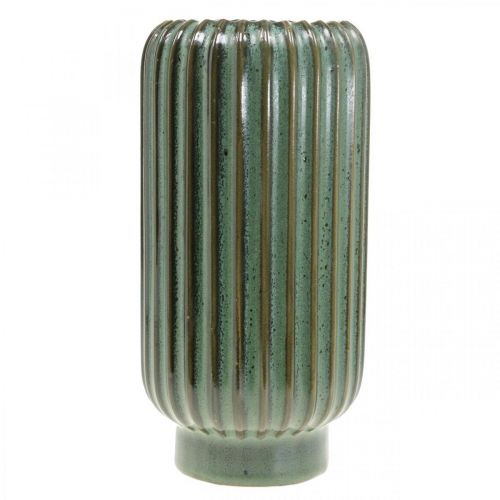 Artículo Florero de cerámica, decoraciones de mesa, florero decorativo acanalado verde, marrón Ø10.5cm H21.5cm