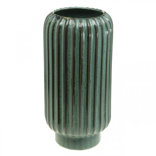 Jarrón decorativo, arreglos florales, decoraciones de mesa, jarrón de cerámica ondulada verde, marrón Ø15cm H30.5cm
