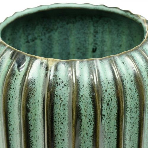 Floristik24 Jarrón decorativo, arreglos florales, decoraciones de mesa, jarrón de cerámica ondulada verde, marrón Ø15cm H30.5cm