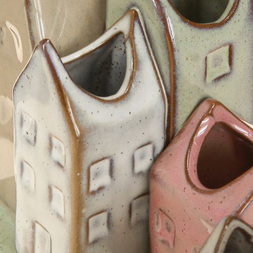 Artículo Juego de mini jarrones, casas de colores para decoración de mesa, 14cm