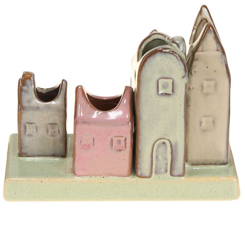 Artículo Juego de mini jarrones, casas de colores para decoración de mesa, 14cm