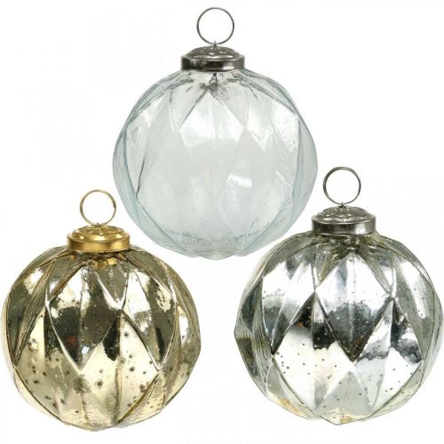 Floristik24 Bolas navideñas vintage de cristal con estampado Ø10,5cm 3ud