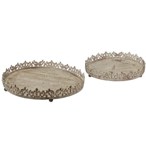 Floristik24 Bandeja decorativa vintage redonda con patas gris Ø30/35cm juego de 2 piezas